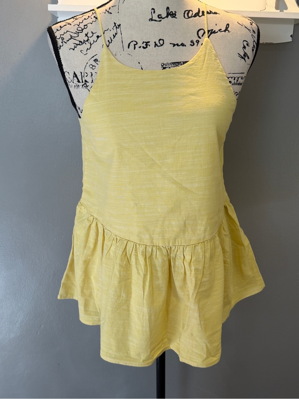 Harlowe & Graham Yellow Spaghetti-Strap Peplum Top Sz XS